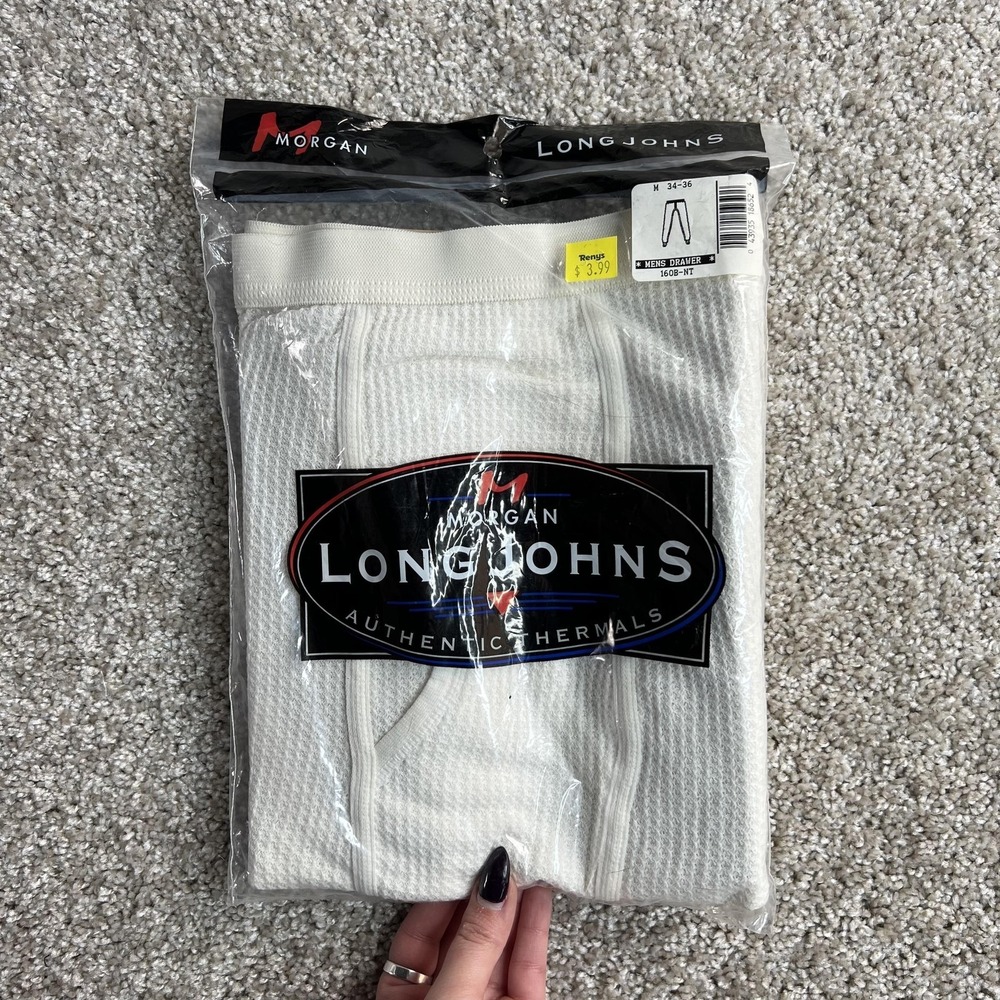 Vintage J.E. Morgan Long Johns Mens Medium White Thermal Underwear Pants 160B-NT